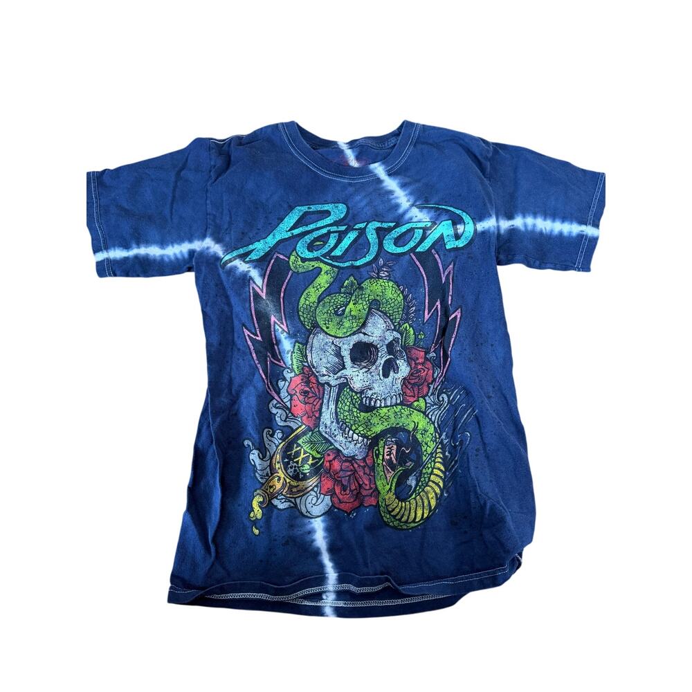 Poison Navy Blue Bleached Skull Snake Graphic Band Concert tee